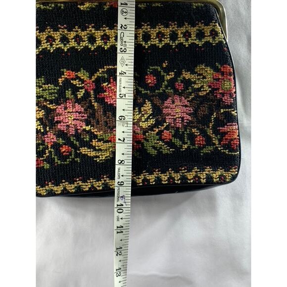 Women's Black Needle-Point Vintage 60's Square Tapestry Carpet Chic Shoulder Bag - Picture 8 of 10